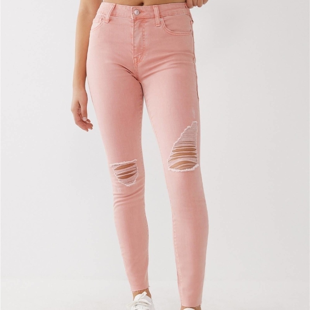 True Religion‎ Pink Raw Hem Distressed Skinny Jeans Size 27 New